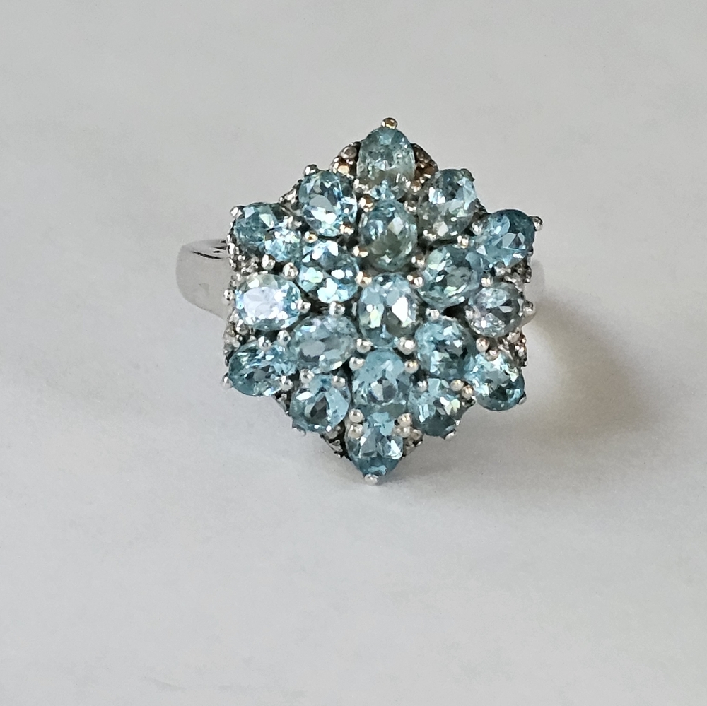 All Natural Paraiba Apatite Cluster Platinum/925 Size 6 - Picture 10 of 17